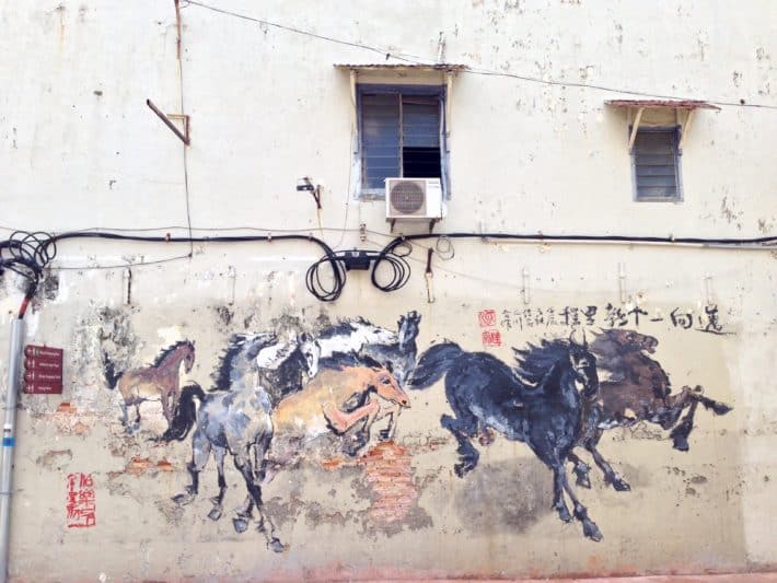 Streetart, Pferde auf Hauswand in Malaysia, Melaka