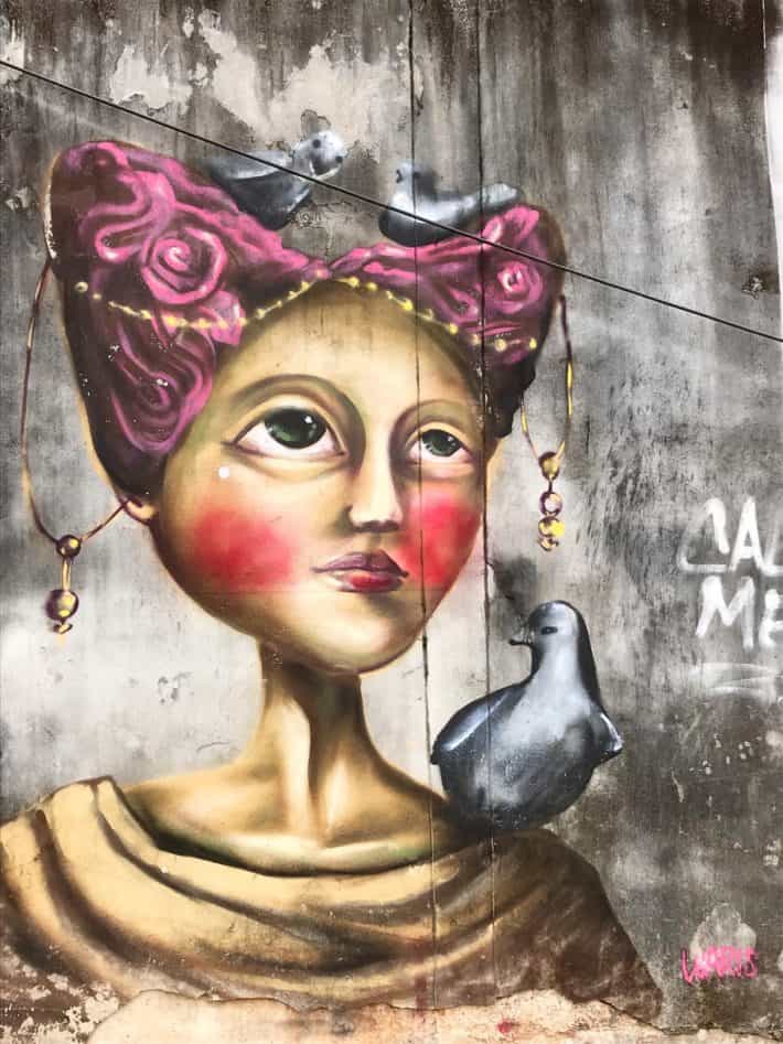 Streetart, Urbanart, Chiang Mai, Thailand, Frau, Porträit, Dame, Taube, Vögel