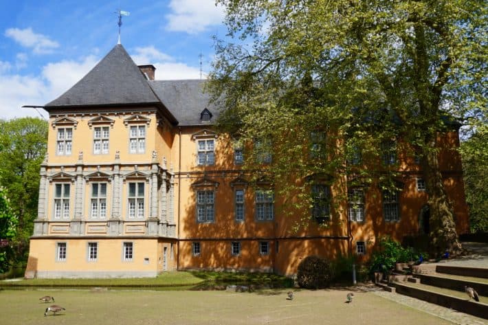 Schloss Rheydt in Mönchengladbach, anderes Gebäude, Baum, Blauer Himmel 